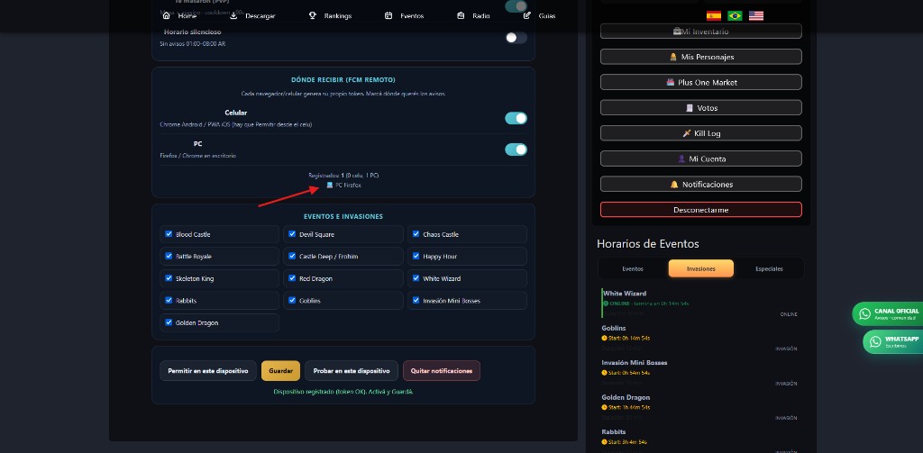 Dispositivo registrado